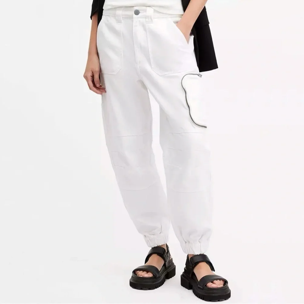AllSaints Florence Cargo Jogger Pants Organic Twill Cotton Chalk White 8